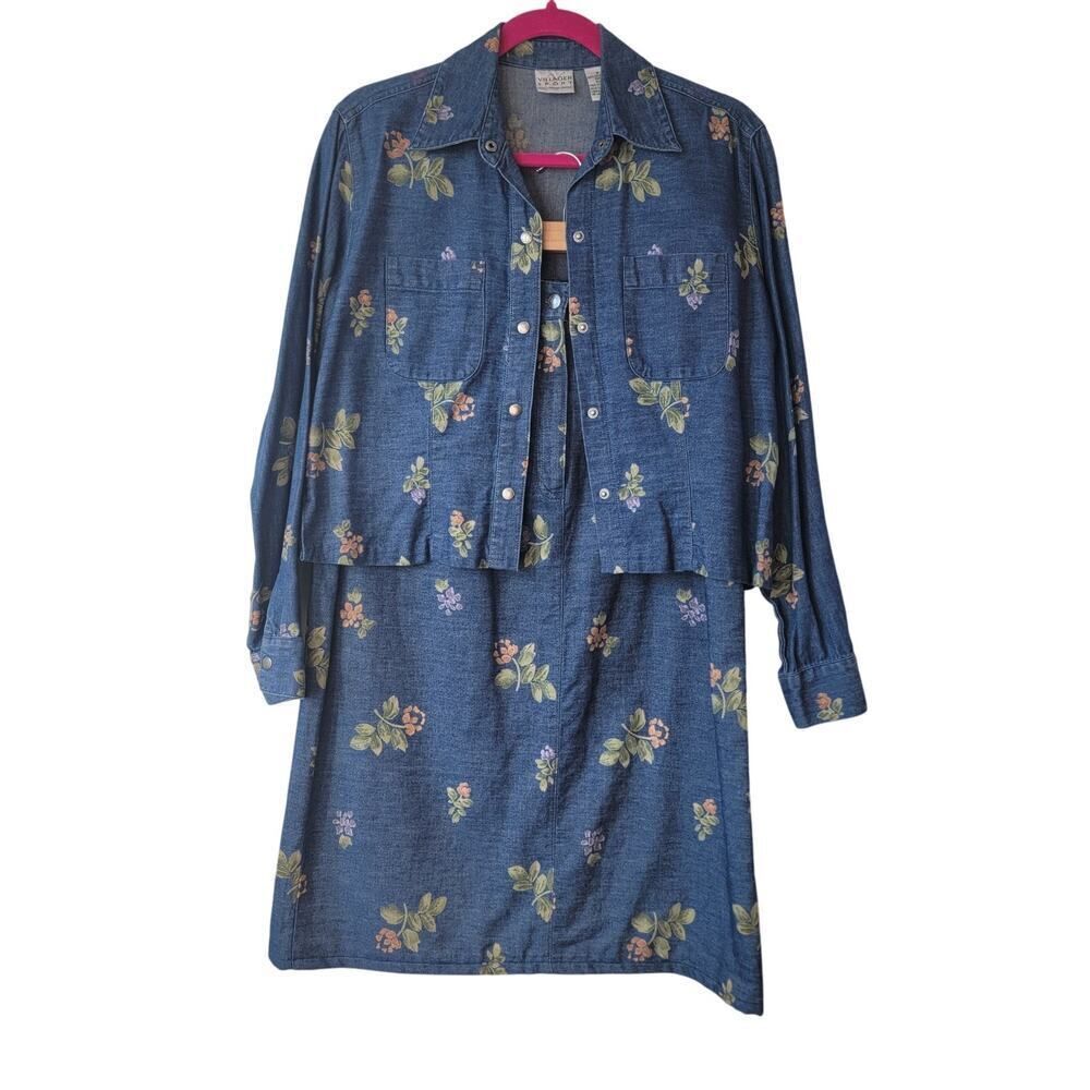Liz Claiborne Villager Sport Floral Denim Skirt Set